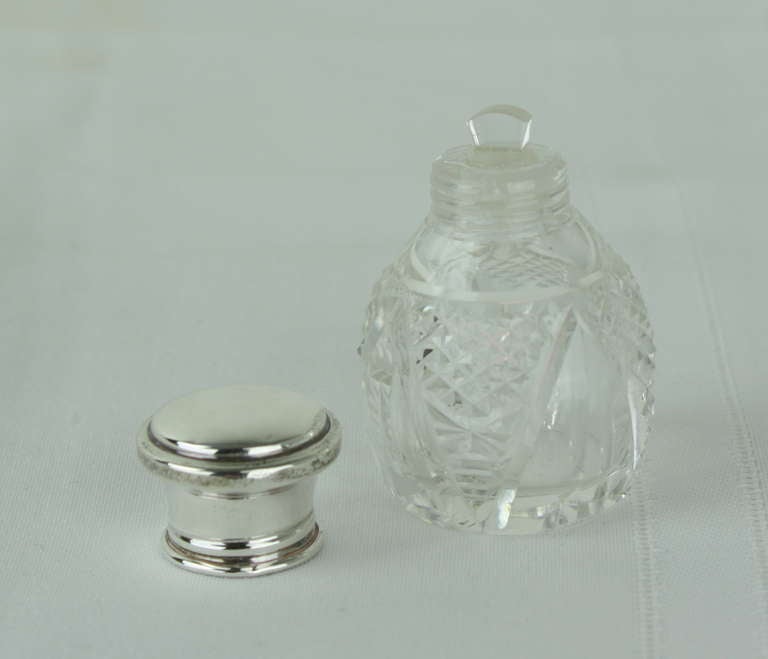 Collection of Four Antique Hallmarked Silver and Crystal Perfume Bottles 4