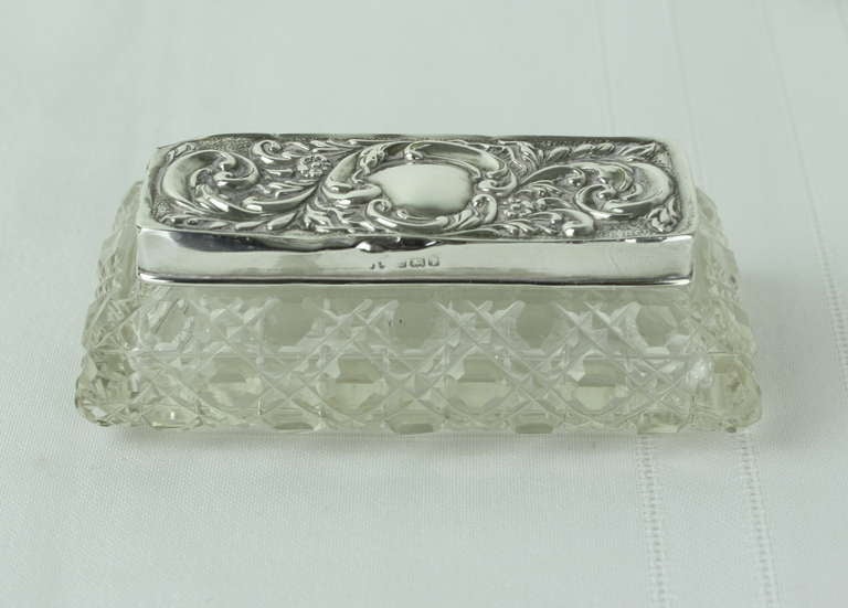 20th Century Three Antique English Hallmarked Silver and Crystal Trinket Boxes