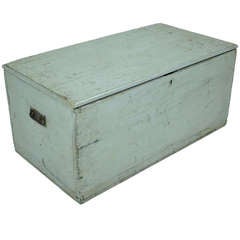 Antique English Old Blue Paint Pine Blanket Chest