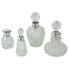 Collection of Four Antique Hallmarked Silver and Crystal Perfume Bottles