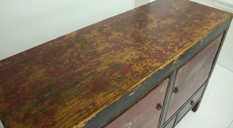 Chinese Antique Mongolian Black and Red Floral Sideboard