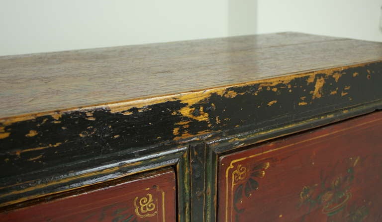 20th Century Antique Mongolian Black and Red Floral Sideboard