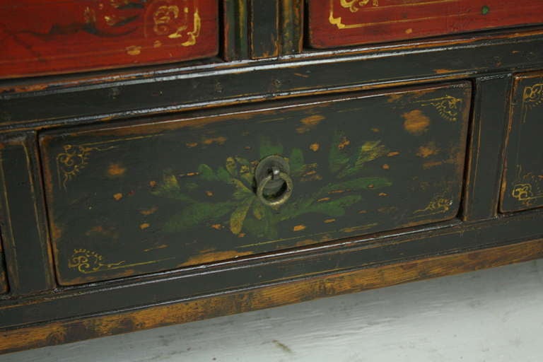Antique Mongolian Black and Red Floral Sideboard 1