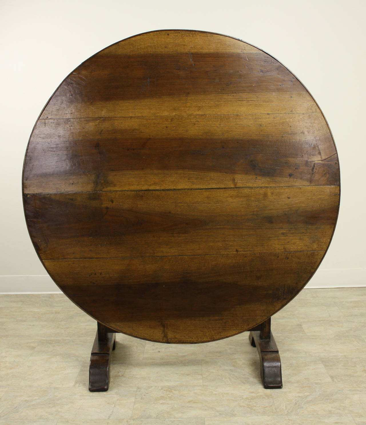 Dramatically Grained Antique French Round Walnut Wine Table