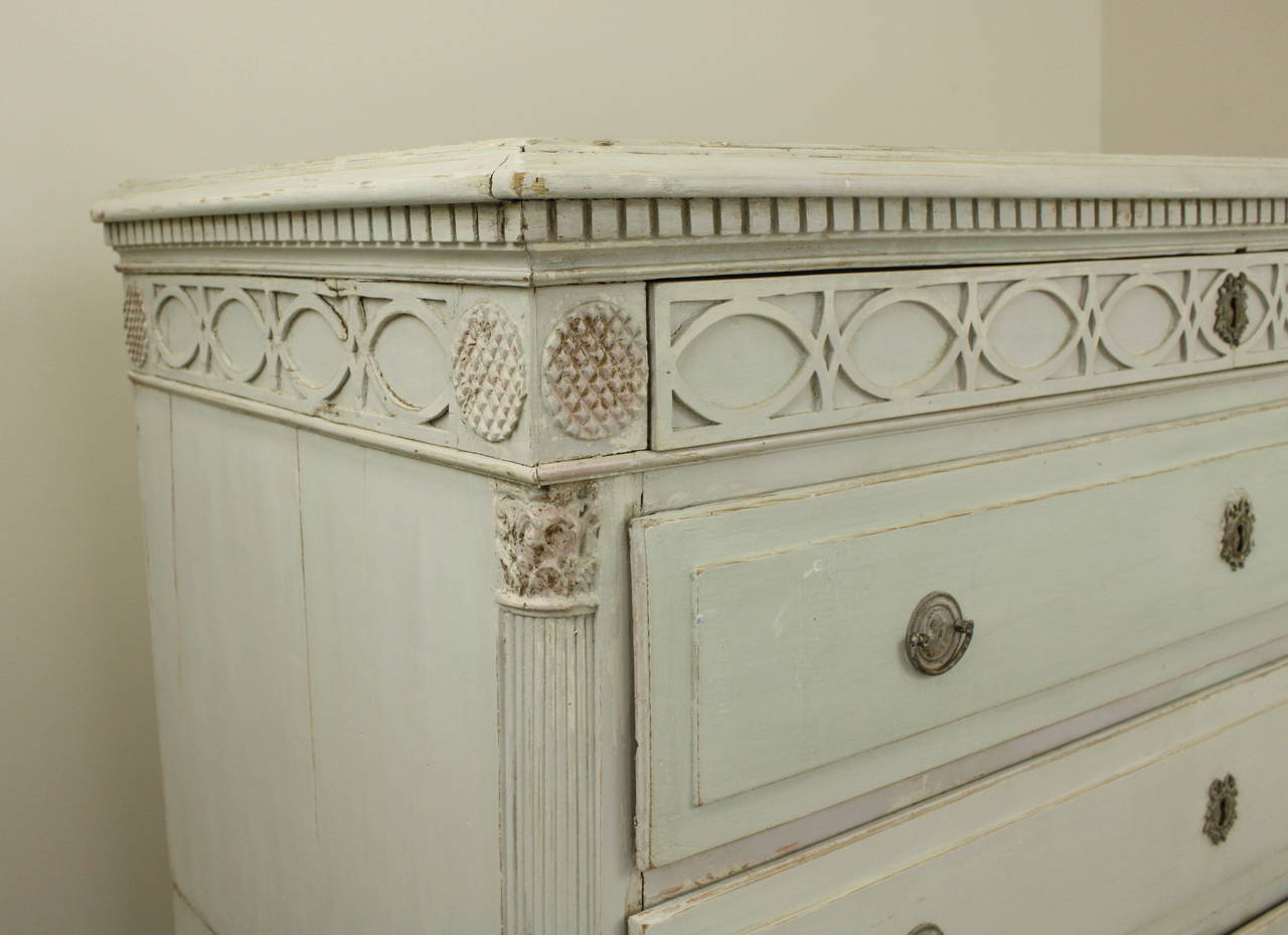 Gustavian Period 18th Century Decoratively Carved Swedish Commode For Sale