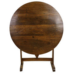 Round Antique French Walnut Wine Table