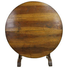 Dramatically Grained Antique French Round Walnut Wine Table