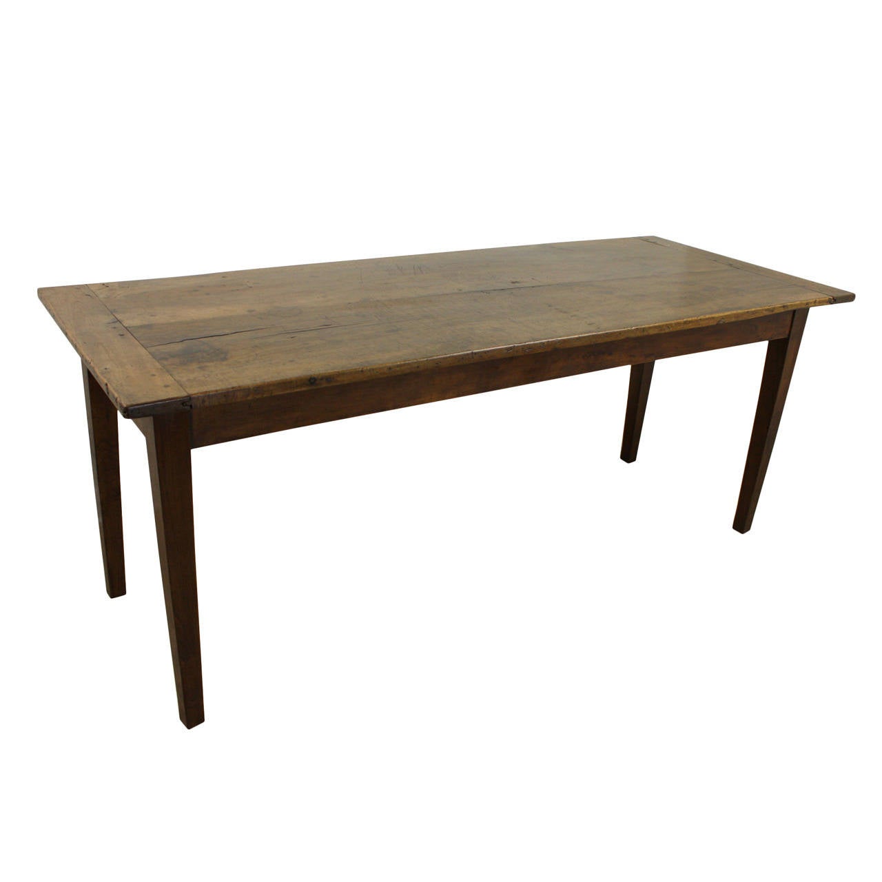 Antique French Walnut Farmhouse Table, Two Plank Top at 1stDibs