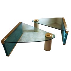 SPECTACULAR PAIR OF MIRROR IMAGED GLASS STACKING TABLES