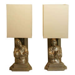 Pair Of Pagoda Form Lamps With Oriental Figures By James Mont
