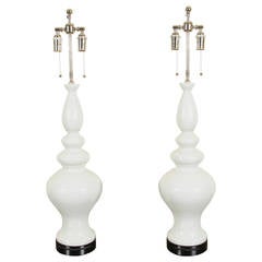 Pair of White Glossy Glazed Ceramic Table Lamps