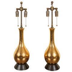 Pair of Gold Crackled Glazed Lamps 6
