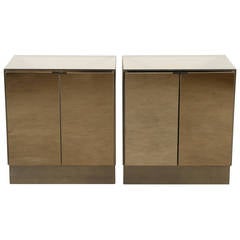 Chic Pair of Mirrored End Cabinets by Ello