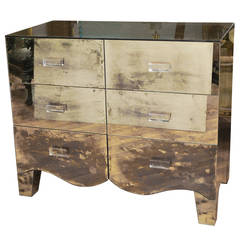 Contemporary Mirrored Six-Drawer Dresser with Lucite Pull