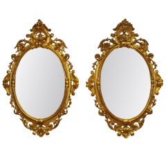 Antique Pair Italian 19Th Century Wood Carved 
Gilded Mirrors