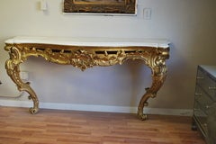 19Th C Italian Marble top Gilded Wood Console