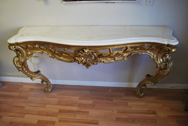19Th C Italian Marble top Gilded Wood Console