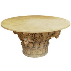 19th C Corinthian Plaster Base With Wooden Faux Finish Marble Top