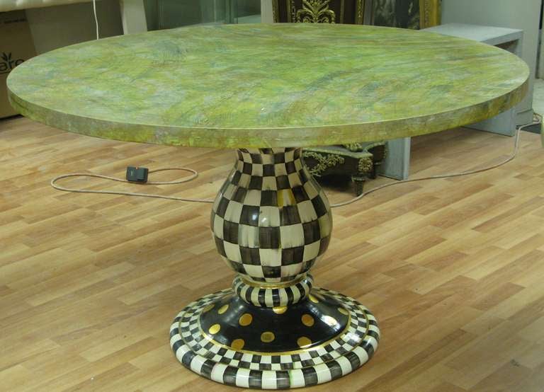 Fabulous Ceramic Base & Faux Finish Marbelized wood Top
Round Table By Macenzie-Childs .