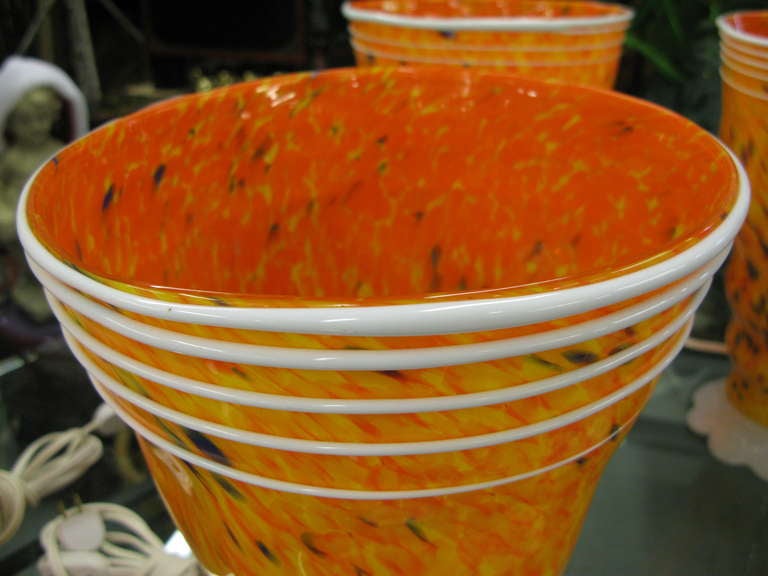 Mid Century Confetti Pattern Murano Glass Table Lantern Set 2