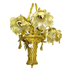 Antique French 19Th century Bronze Basket Chandelier