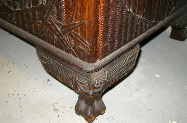 Antique Asian Chest/Trunk Hand Carved Bamboo Decor 2