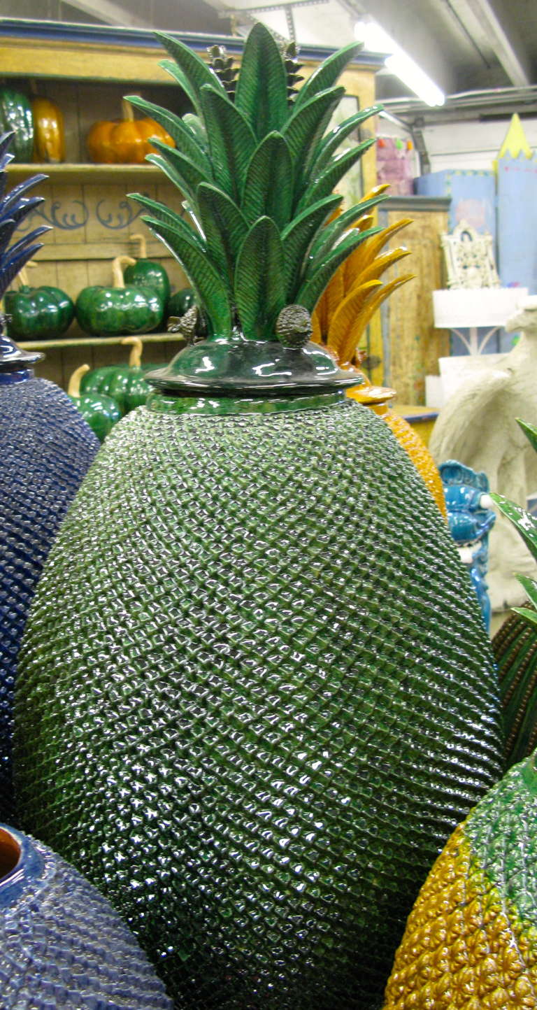 Contemporary Groups of 7 Terra Cotta Glazed Lidded Pinapple by Mexican Artist