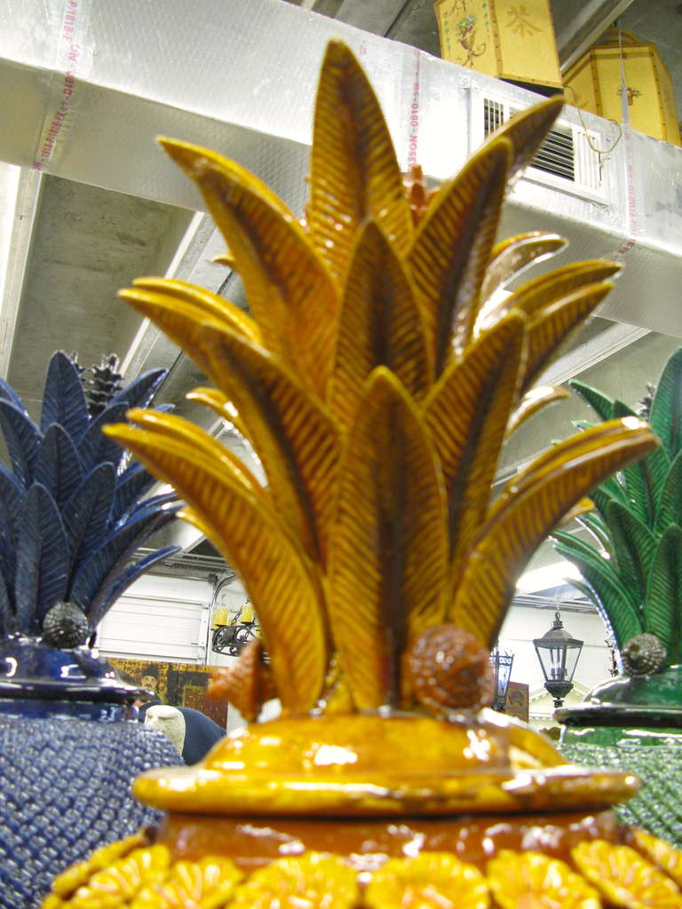 Groups of 7 Terra Cotta Glazed Lidded Pinapple by Mexican Artist 3