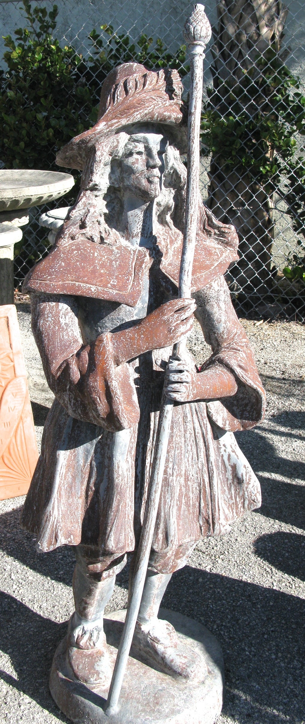 Antique English Circa 1920's Lead Conquistador Garden Statue