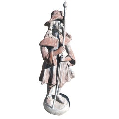 Antique English Circa 1920's Lead Conquistador Garden Statue