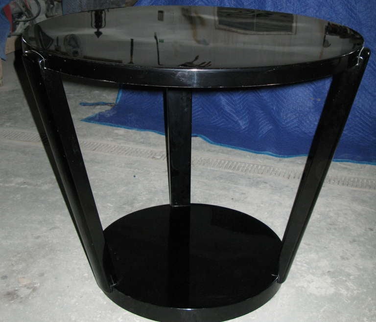 Signed Period Art Deco Black Lacquered Round SideTable