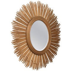 Gilded Metal Starburst Wheat Mirror