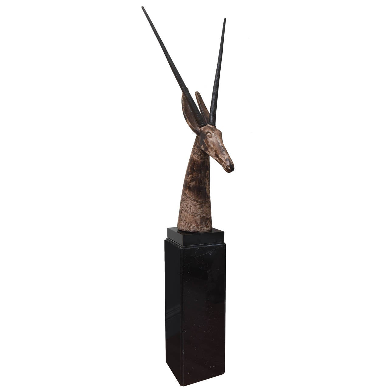 African Style Antelope Head on Marble Base Sculpture at 1stDibs