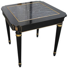 French 19th Century Ebony Wood Side Table with Italian Marble Insert