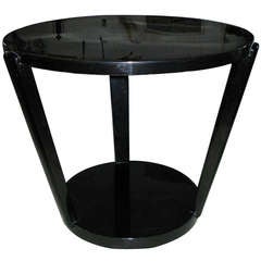 Signed Period Art Deco Black Lacquered Round SideTable