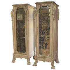 Pair 19Th French Cabinets Pedestals one door Mirrored