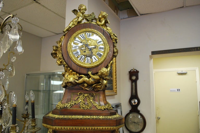 Louis XIV Style Bronze Ormoulu French Floor Cartel with Chime