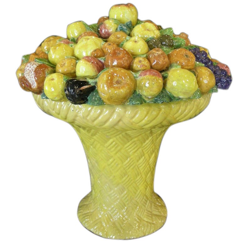 Large Italian Glazed Terra Cotta Fruit Basket