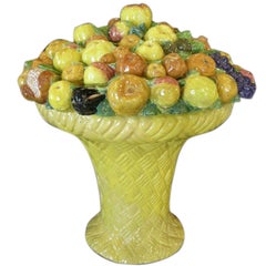 Vintage Large Italian Glazed Terra Cotta Fruit Basket