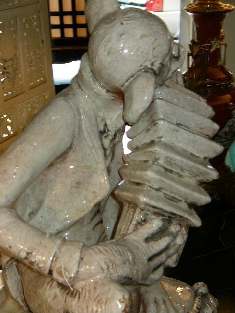 Terracotta Glazed Italian Terra Cotta Seated Monkey on Pillow