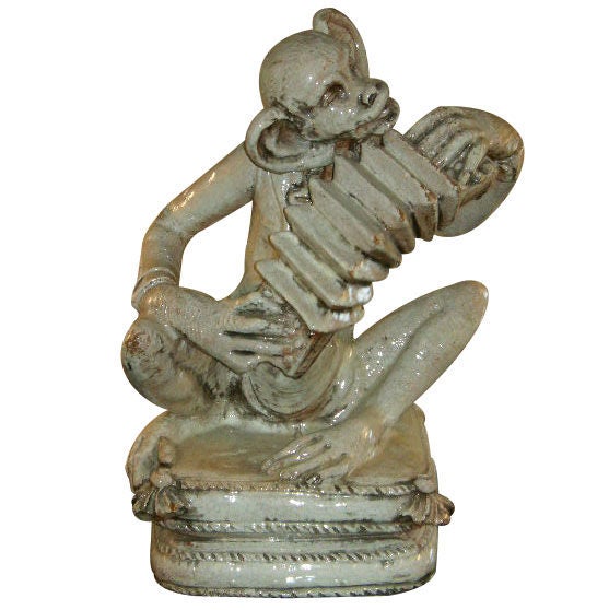 Glazed Italian Terra Cotta Seated Monkey on Pillow