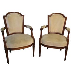 Pair 19th Century Fruitwood French Fauteuils