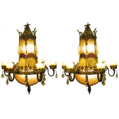 Pair of French Antique Theatre Hanging Lights