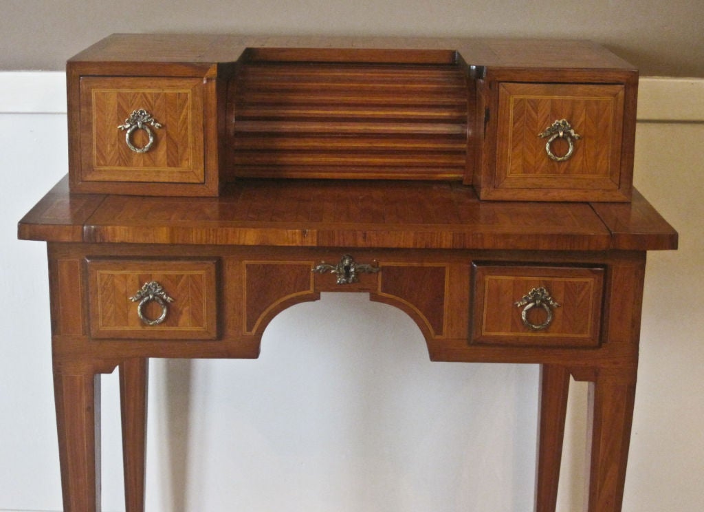19th Century FRENCH INLAID TAMBOUR PULL OUT DESK