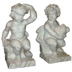 Paar italienische glasierte Terrakotta-Puppen aus Terra