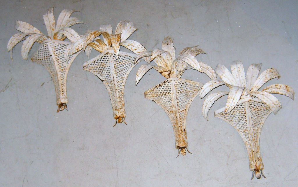 Set of Four Palm Frond Tole Wall Sconces
