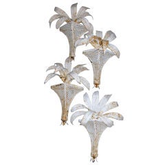 Set of Four Palm Frond Tole Wall Sconces