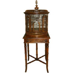 Vintage Faux Bamboo Bird Cage Table
