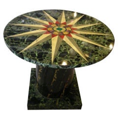 Wood Lacquered Faux Finish Pietra Dura Style Round Center Table