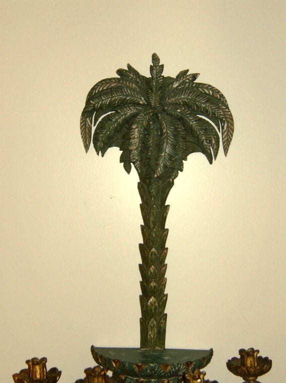 Palm Tree Carved Wood Sconce